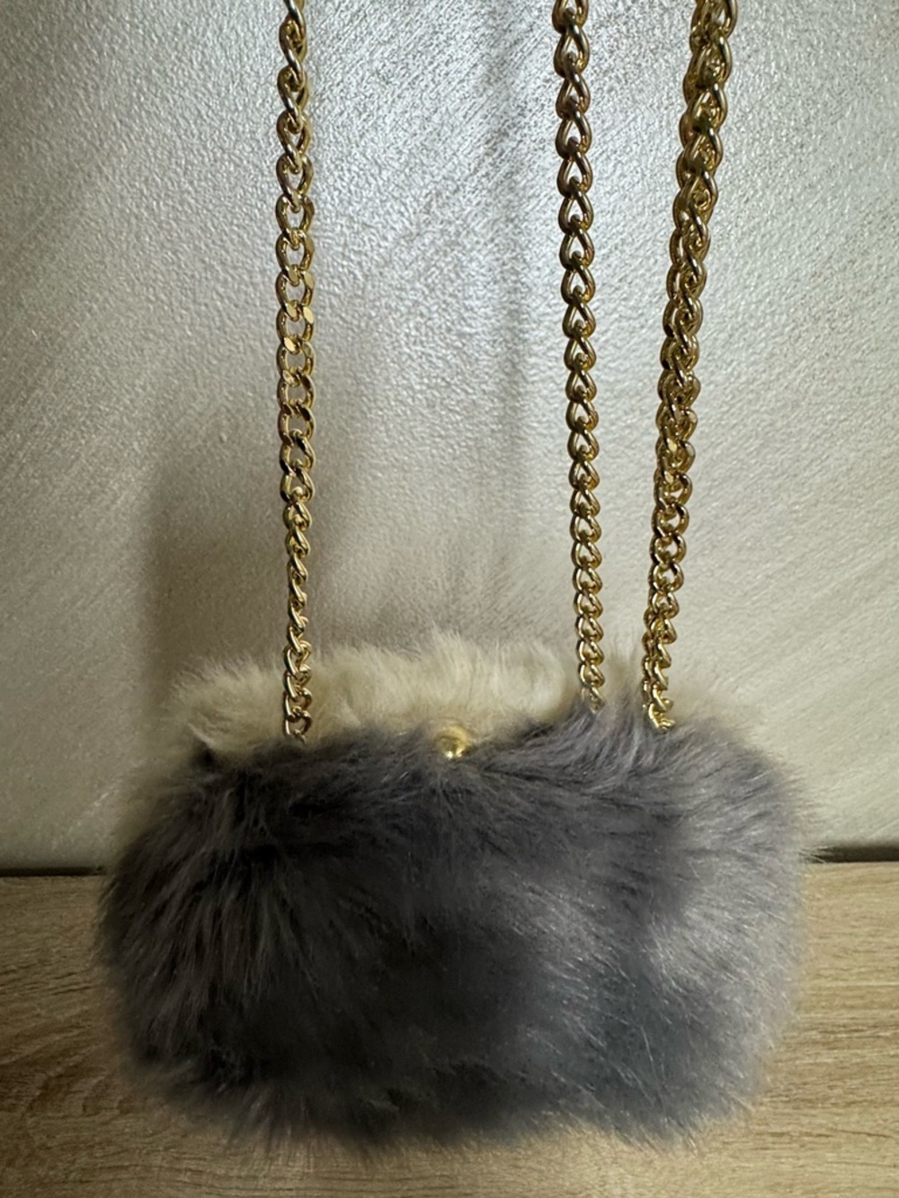 Zara Two-Tone Gray/Cream Faux Fur Crossbody Bag Clatch - Picture 12 of 12